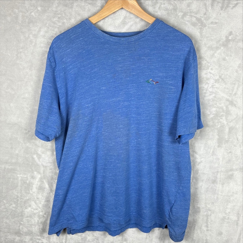Greg Norman Mens Blue Heathered Slub Knit Shark Logo T-Shirt Size Large